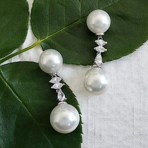 Joia De Majorca Pearl & CZ Drop Earrings NWT